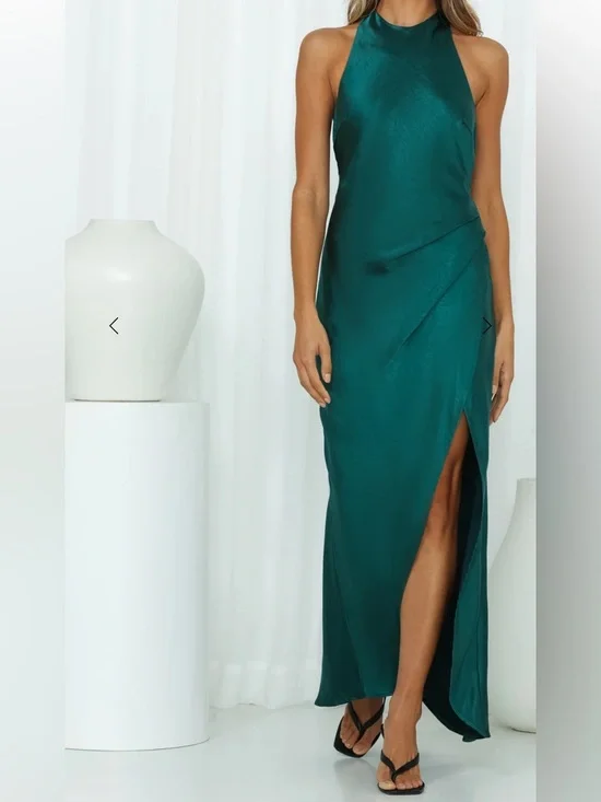 Hello Molly Emerald Halter Satin Maxi Dress - Picture 2 of 5